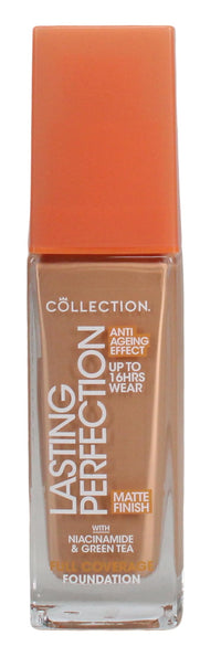 Collection Cosmetics Lasting Perfection Matte Foundation, Full Coverage, Anti-Ageing Effect, 12W Toffee Warm 27ml