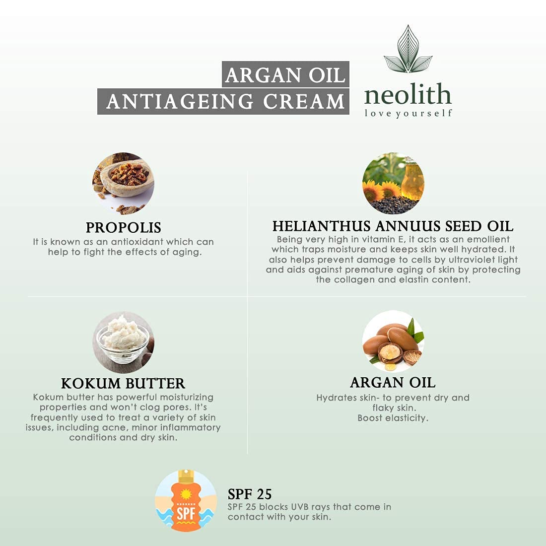 Neolith Argan Oil Anti-Ageing Face Cream with SPF 25 || For Skin Tightening, Fine lines, Wrinkles, Skin repair, Glowing skin || 50 ml