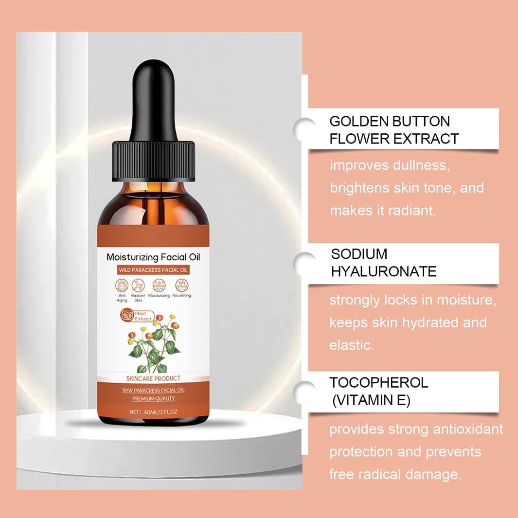 jinyue Paracress Facial Oil,Paracress Facial Oil Serum,Reduce Smooth Fine Lines And Wrinkles,Paracress Anti-Wrinkle Serum, Reduce Smooth Fine Lines and Wrinkles, for All Skin Types 60ml