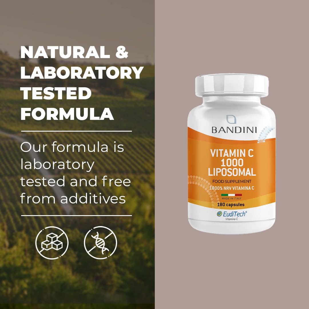BANDINI Bandini® Liposomal Vitamin C 1000mg | 180 Capsules | High Strength Ascorbic Acid, High Absorption & Bioavailability | Immunity, Energy, Skin Support - Boosts Collagen & Reduces Fatigue | Vegan