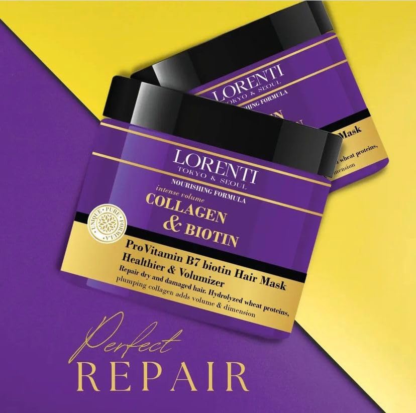 Lorenti Deep Conditioning Hair Mask 500 ml | For Dry, Damaged, Dense & Frizzed Hair | Contains Vitamin B7 & Proteins to Balance & Moisturize Hair | 16.9 Fl Oz (Collagen & Biotin)