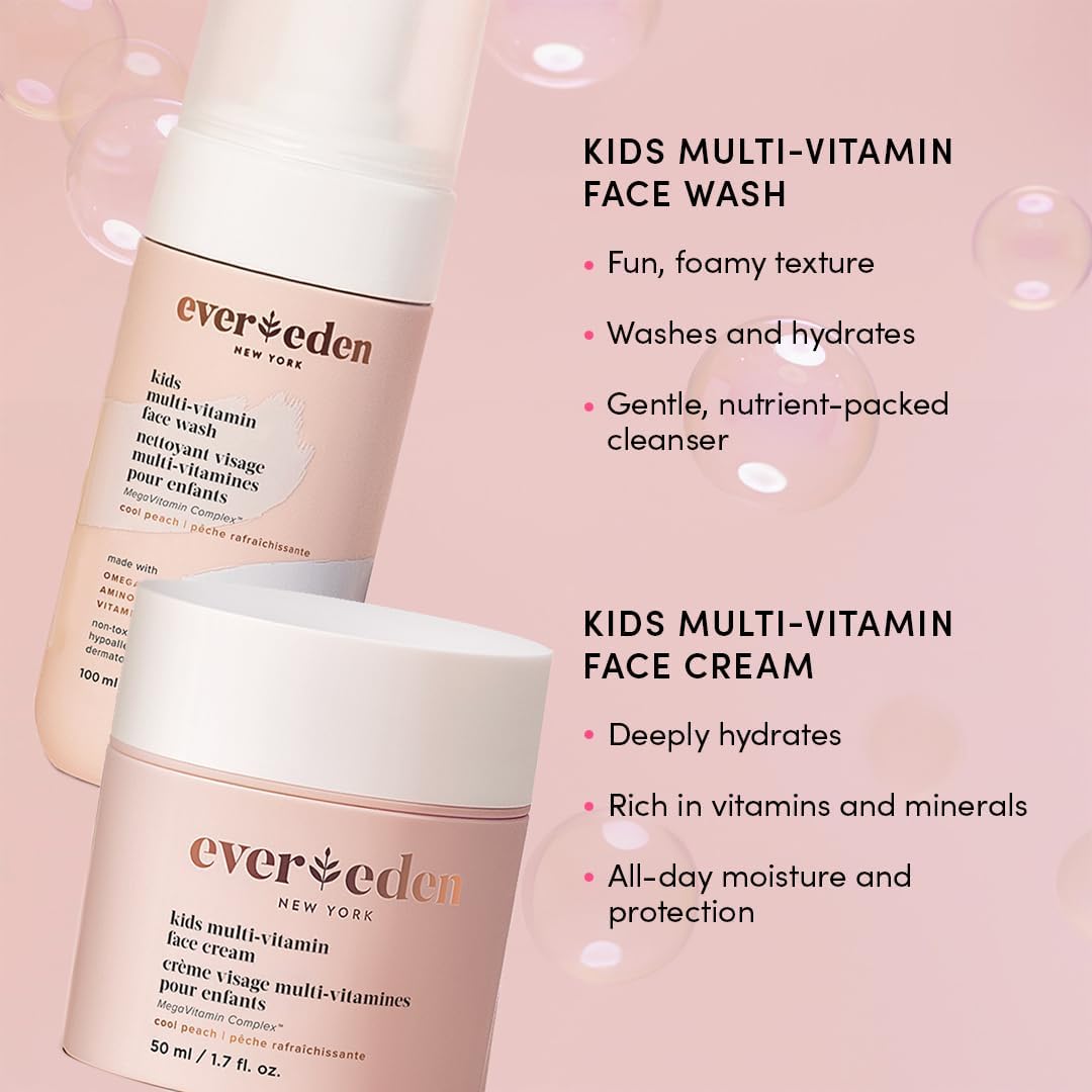 Evereden Kids Face Duo & Spa Headband Set – Multi-Vitamin Face Wash & Cream + Soft Terry Headband – Nourishing Skin Care & Fun Hair Management for Kids 3+ – Gentle & Perfect for Skincare Routine