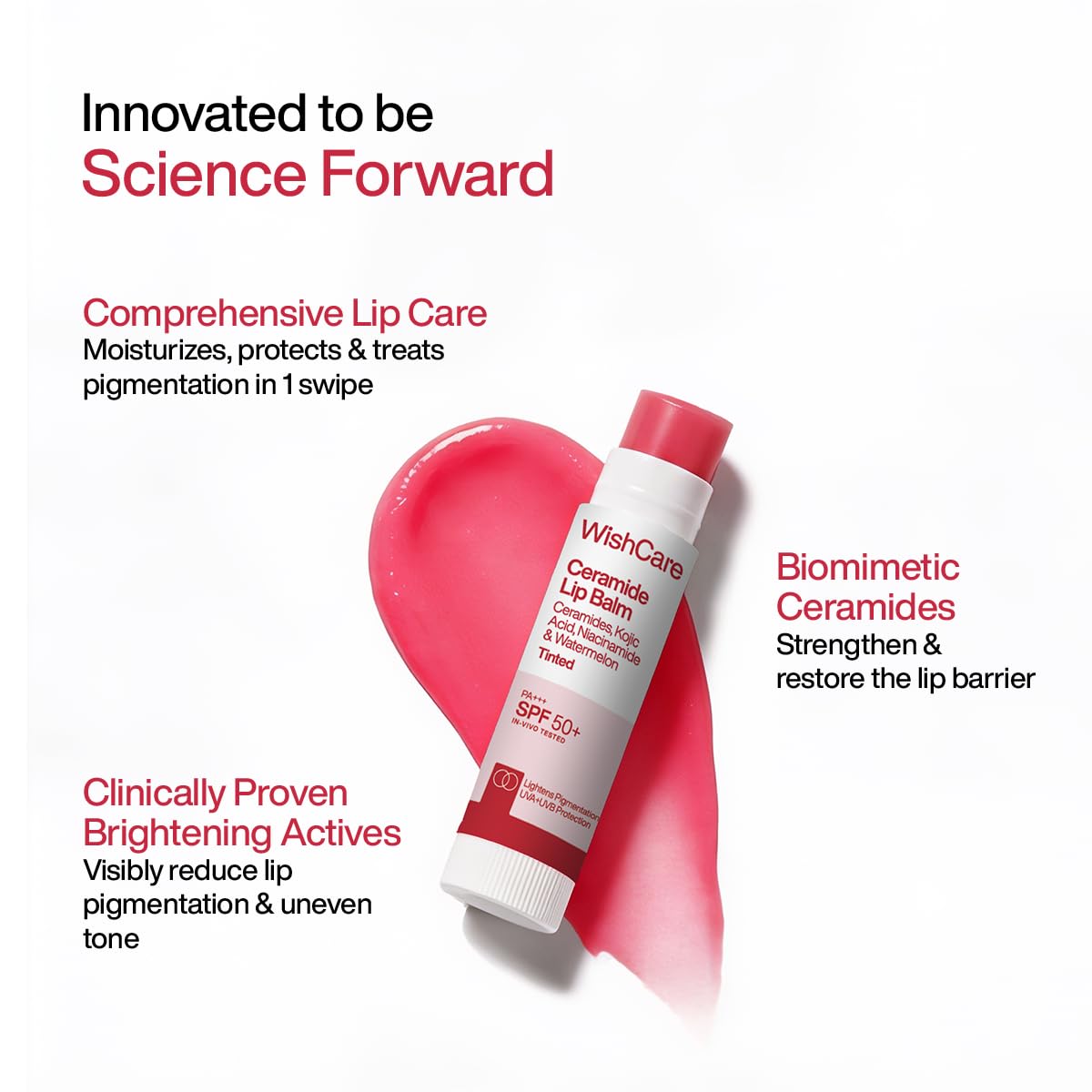 WishCare Tinted Ceramide Lip Balm with SPF50 PA+++ - Kojic Acid & Niacinamide - For Lip Lightening & Protection 5gm