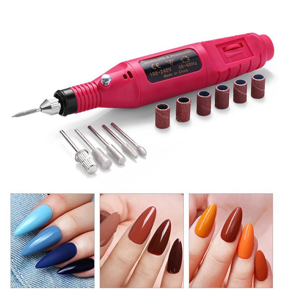DSLIHA Electric Nail File for Thick Toe Nails Electric Nail Drill Portable Nail Files Professional Adjustable Speed with 6 Drill Bits Sanding Bands, Electric Manicure Pedicure Kit Nail Drill for Gel Nails