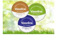 Generic Vaseline Petroleum Jelly Lip Balms - THREE 20g Pocket Size Tins - Aloe Vera, Cocoa Butter, Original, Lip Repair Therapy Protects Dry Cracked