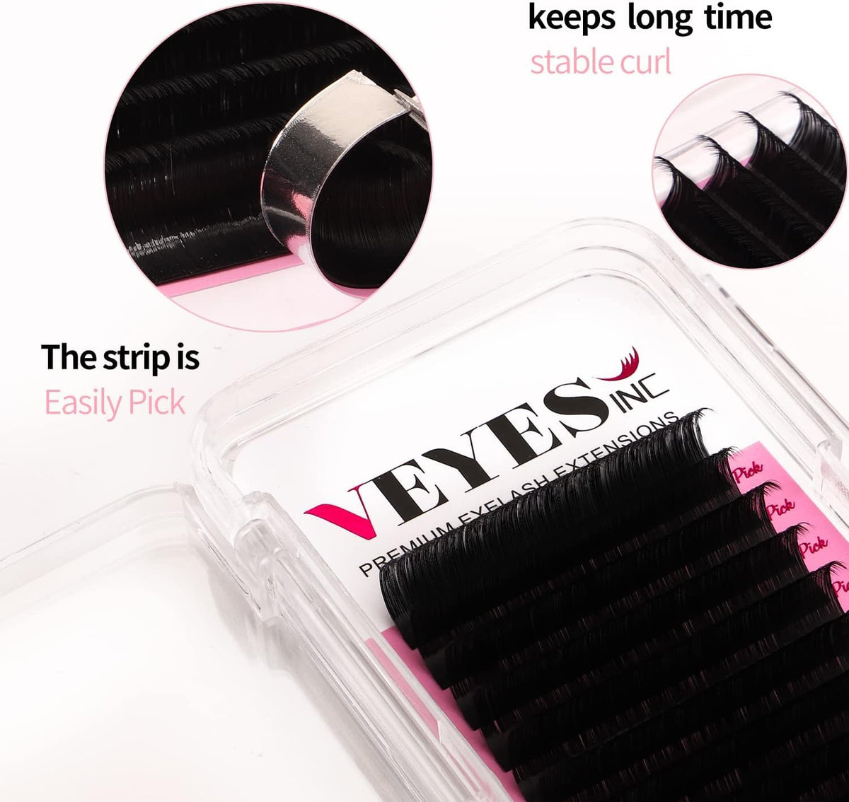 VEYES INC VEYES Classic Individual Lash Extensions 0.03-0.20 C/CC/D Curl 8-20mm Mixed & Single Length Volume Eyelashes Tray, Matte Black, Professional Supplies for Lash Techs (0.03 D 11-16mm)