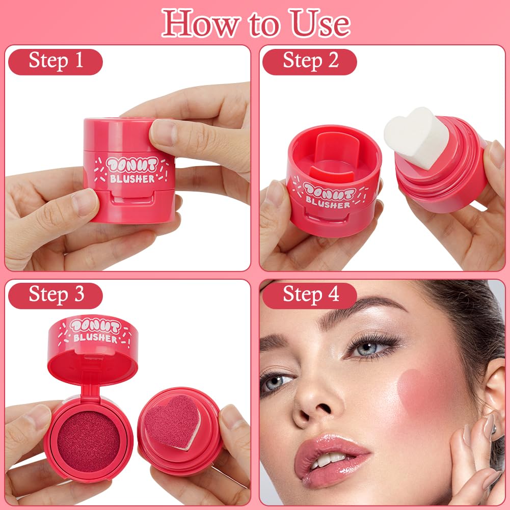 LOPHE Love Cushion Blush Cream, 2 Pcs Air Cushion Blusher with Heart-Shaped Applicator, Moisturizing Stamp Blush Cheek Rouge Soft Cream Blush, Natural-Look Cheek Tint Set Long Lasting Makeup (#02+#05)