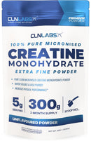Creatine Monohydrate Powder - 300g (60 x 5g Servings) | 200 Mesh Fine Grade Powder, Pure & Mixes Easily | Includes Scoop | Unflavoured | Made in The UK By CLN Labs