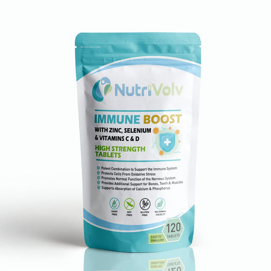 Nutrivolv Immune Boost - Full of Vitamin C, D3, Zinc, and Selenium High Strength Healthcare Pills for Men and Women -120 Tablets