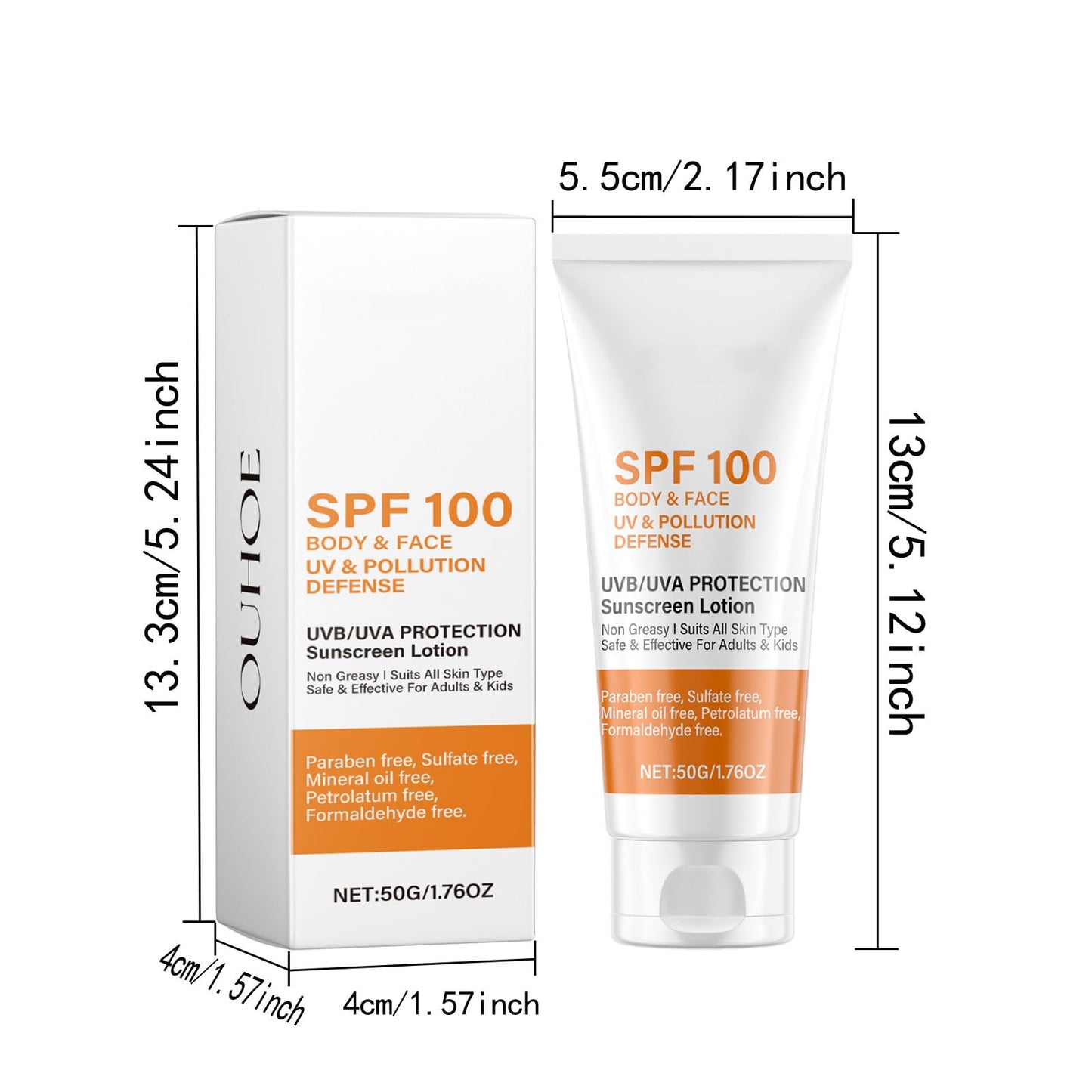 SPF 100 Face Sunscreen for Women, Waterproof Sun Cream with Vitamin E, Broad Spectrum UVA/UVB Protection,Moisturizing & Non-Greasy, Travel Size (2 PCS)