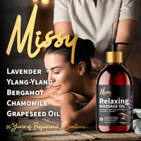 Just Missy Relaxing Massage Oil by Missy - Luxurious Soothing Blend Massage Oil for Date Night with Lavender, Chamomile, Ylang Ylang & Bergamot, Enriched with Vitamin E, Lightweight Grapeseed Oil Base