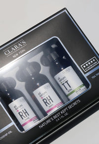Clara's New York Nature's Best Kept Secrets Facial Serum Gift Set, Three Full Size Tea Tree and Rosehip Oil Face Serums, Moisturises and Repairs Skin Barrier 3 x 30ml