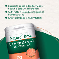 NATURE'S BEST Nature's Best Bone & Immune Boost - High Strength Vitamin D3 1000iu & K2 90µg - Optimal Support for Bones, Teeth, and Immune Function - UK Made - 60 Capsules (2 Months' Supply)