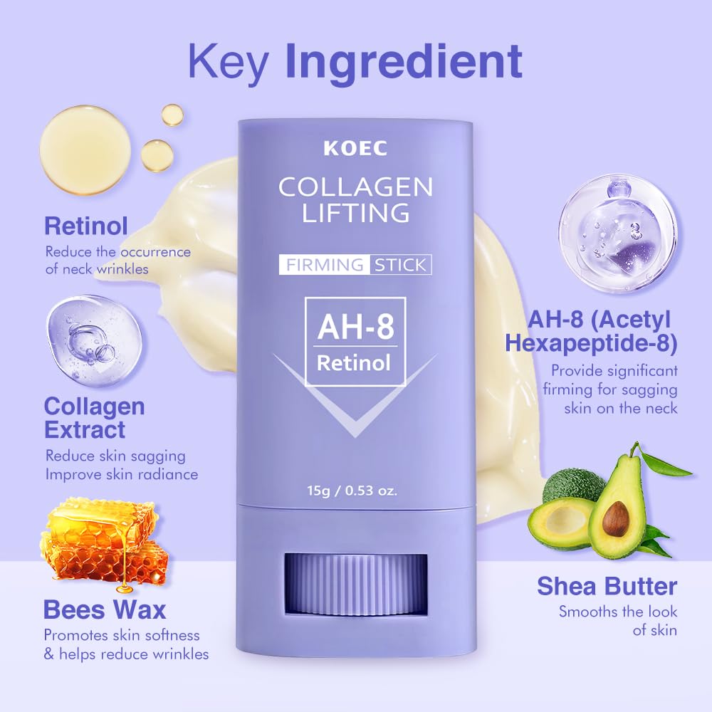 ANGEL SILK AH-8 Retinol Neck Firming Stick, Anti Wrinkle & Lifting Cream with Collagen & Beeswax, Moisturizing Treatment for Sagging Skin, Reduce Fine Lines, Neck Tightening Easy Massage (1pc)