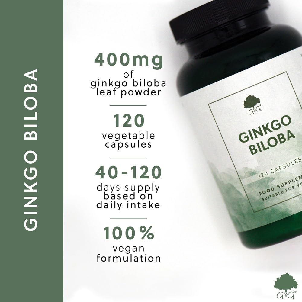 Ginkgo Biloba Capsules | 400mg of Ginkgo Biloba per Capsule | 120 Vegan Capsules | G&G Vitamins