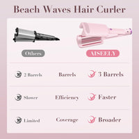 AISEELY 32MM Ceramic Curling Wand - 3 Barrel Deep Wave Hair Curler with Adjustable Temp (160°C-220°C), Anti-Scald Design & Travel Lock | Frizz-Free Waves for All Hair Types | Pink