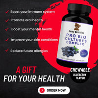 Powerful Pro Bio Cultures - Prebiotics & Probiotics Complex - Chewable Blueberry Gummy Tablets - 8 Billion CFU - Natural Organic Formula - 60 Gummies