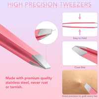 Keiby Citom Tweezers Set for Women, 8Pcs Precision Eyebrow Tweezers, Pink