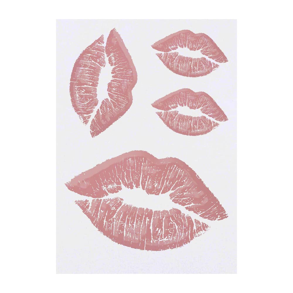 Azeeda 4 x 'Pink Lipstick Kiss' Temporary Tattoos - Water Resistant, Skin-Safe, Non-Toxic Transfers, Mixed Sizes (TO00057702)