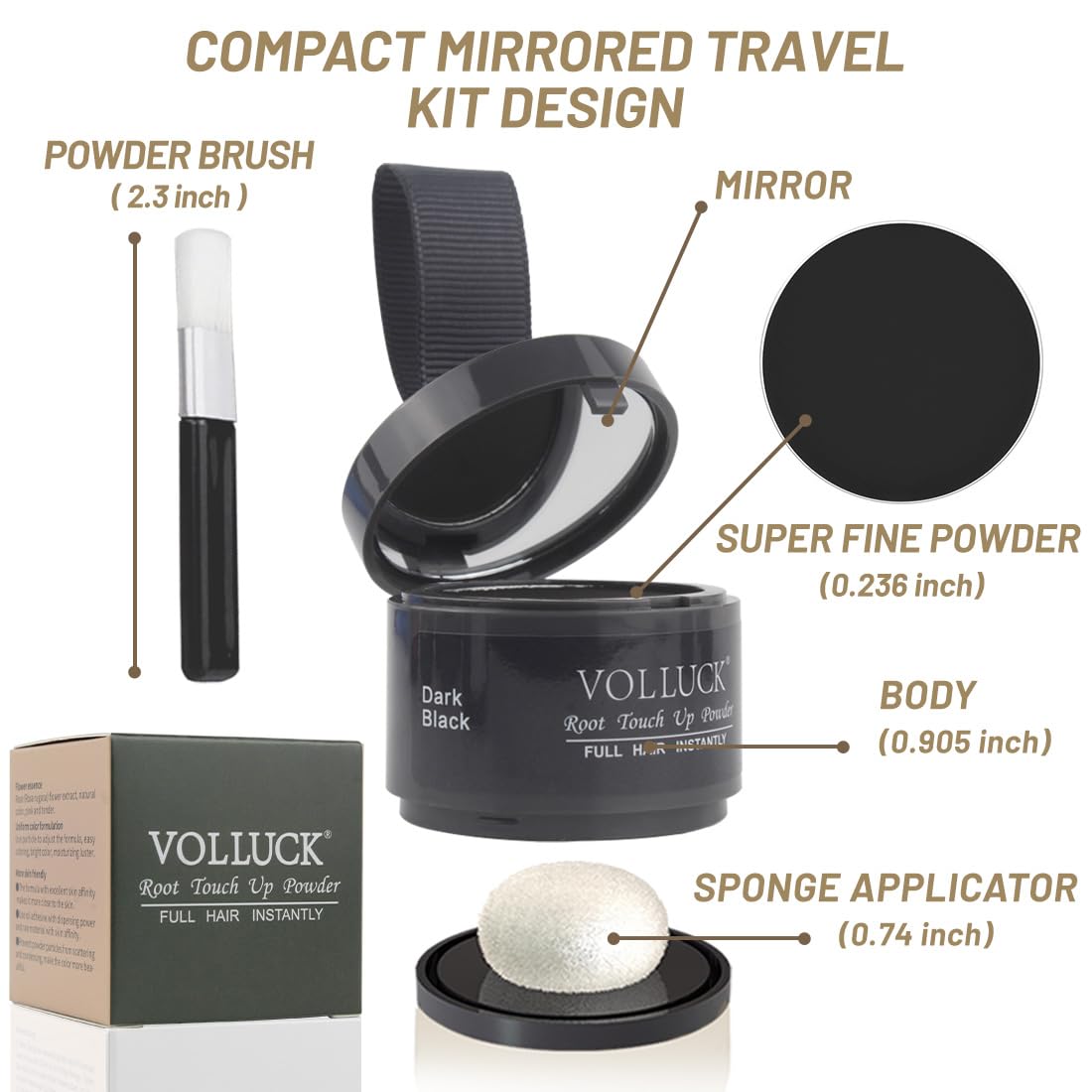 VOLLUCK Root Touch up Powder 4g – Covers Grey Roots & Conceals Thinning Hair, Hairline Powder for Men & Women – Natural Look, Easy to Use & Compact for Quick Touch Ups (Dark Black)