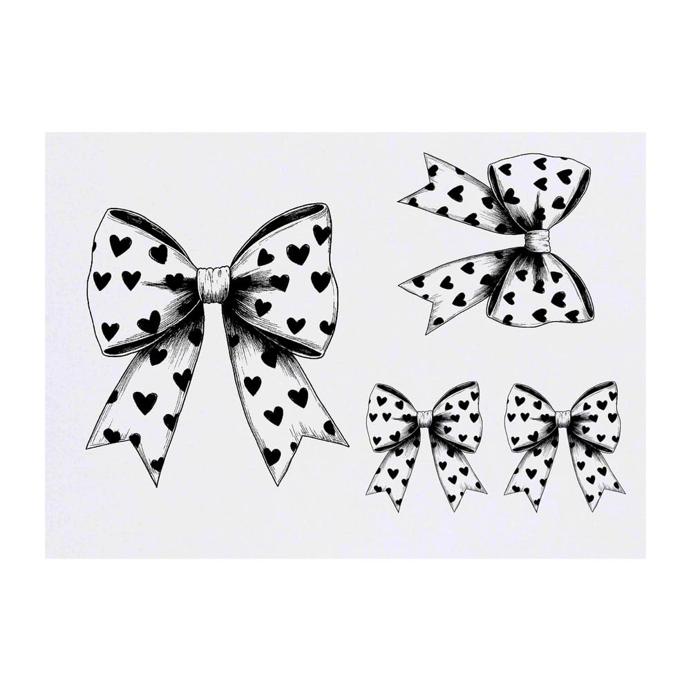Azeeda 4 x 'Coquette Bow with Hearts' Temporary Tattoos - Water Resistant, Skin-Safe, Non-Toxic Transfers, Mixed Sizes (TO00082666)