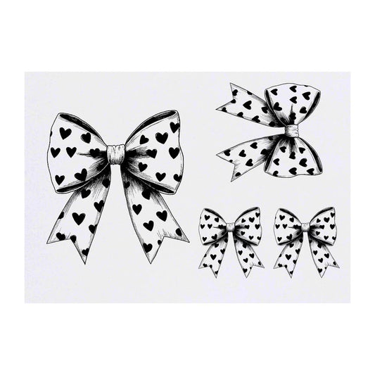 Azeeda 4 x 'Coquette Bow with Hearts' Temporary Tattoos - Water Resistant, Skin-Safe, Non-Toxic Transfers, Mixed Sizes (TO00082666)