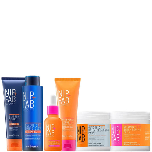 Nip+Fab Nip + Fab Get Glowing Regime Bundle | lluminate the Face Skin Complexion | Luminosity-Boosting | Glycolic Fix Pads, Scrub, Liquid Glow | Vitamin C Concentrate, Scrub, Pads