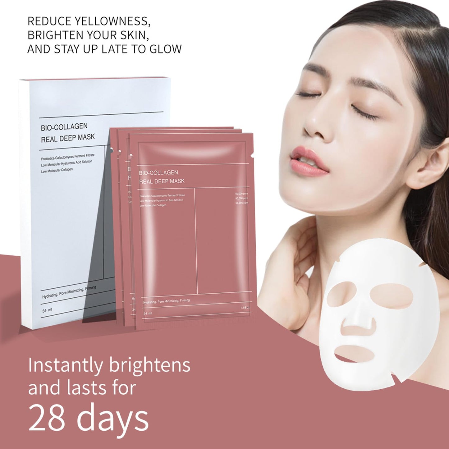 8 Pack Bio Collagen Face Mask, Overnight Collagen Face Masks for Skin Care, Elasticity Improvement, Pore Minimizing, Anti-Aging, Hydrating Sheet Hydrogel Masks