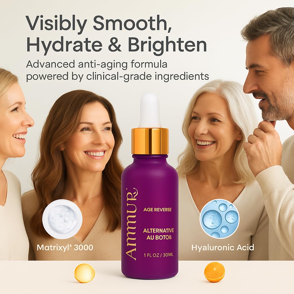 Ammuri Age Reverse Face Serum 30ml | Anti-Ageing Peptide Skincare with Matrixyl 3000, Hyaluronic Acid & Vitamin C | Visibly Plumps Fine Lines & Boosts Radiance | Made in UK