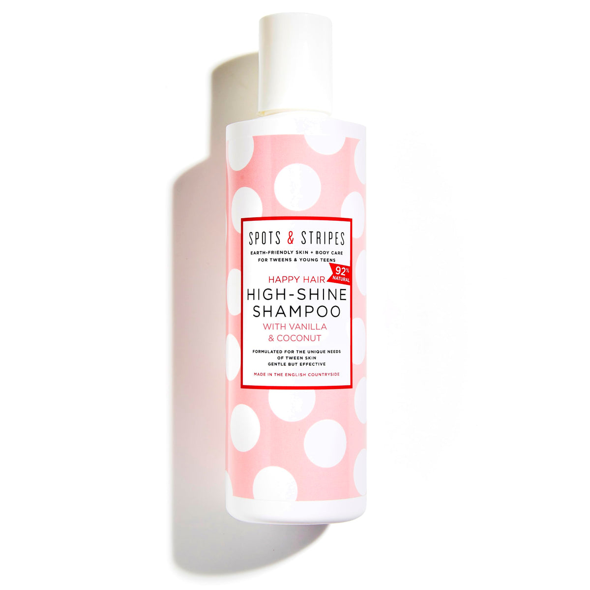 Spots & Stripes - Happy Hair High Shine Shampoo for Girls, 92% Natural Kids Shampoo with Virgin Coconut and Vanilla, Leaves Hair Smooth, Sweet-Smelling and Fantastically Shiny, Sulphate Free (250ml)