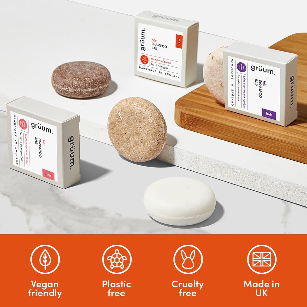 grüum Twin Pack Brightening Shampoo Bar 50g - Solid Shampoo Bars for Hair Up to 60 Washes - Plastic Free Vegan Bar for Men & Women - Paraben Free Rich Lathering Bars for Colour Treated Hairs