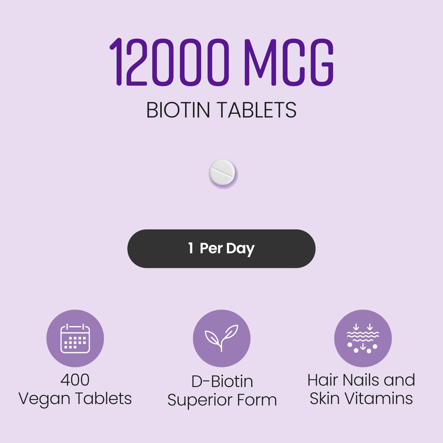 VitaBright Biotin Hair Growth Vitamins | 12000mcg | 400 D-Biotin Tablets with Coconut | Vegan Hair Vitamins for Women and Men | High Strength | Vitamin B7