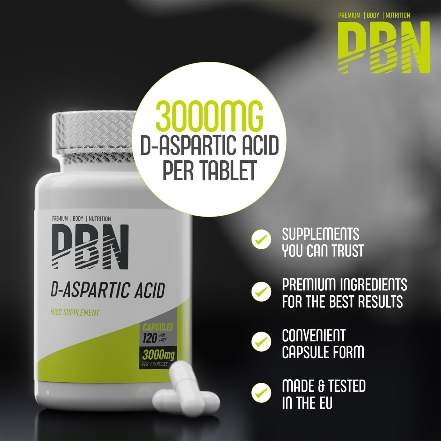 Premium Body Nutrition PBN D-Aspartic Acid 120 Capsules