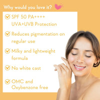 WishCare Vitamin C Pure Glow Milk Sunscreen SPF 50 PA++++ for Glowing Skin - Broad Spectrum Light Weight Sunscreen SPF 50 for Dry Skin & Oily Skin 50g