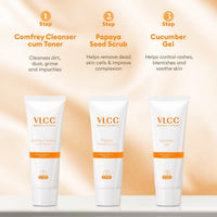 VLCC Papaya Fruit Facial Kit Glowing, Blemish Free Skin | With Papaya, Cucumber, Peach, and Orange Peel Extracts | Glowing at Home Facial Kit - 60g