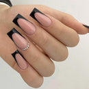 Yoowan 24pcs French Tip False Nails,Press On Nails Black,Black French Tip Na-Ils,Elegant,Black Square Stick On Na-Il,Suitable For Most Sizes,Sturdy,Durable,Reusable,For Women And Girls(With Jelly Gelatin)