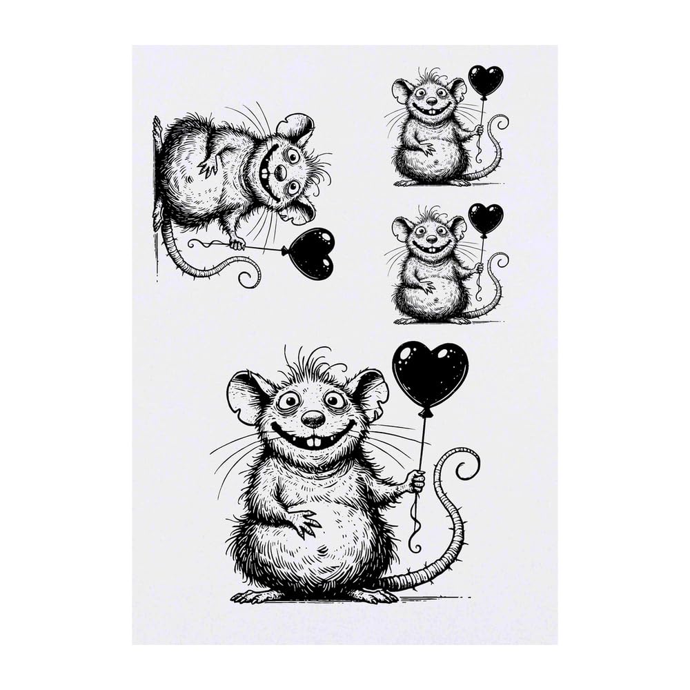 Azeeda 4 x 'Love Rat' Temporary Tattoos - Water Resistant, Skin-Safe, Non-Toxic Transfers, Mixed Sizes (TO00081290)