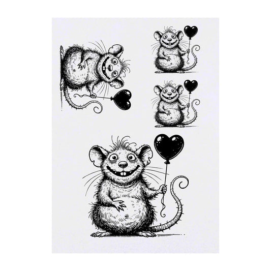Azeeda 4 x 'Love Rat' Temporary Tattoos - Water Resistant, Skin-Safe, Non-Toxic Transfers, Mixed Sizes (TO00081290)