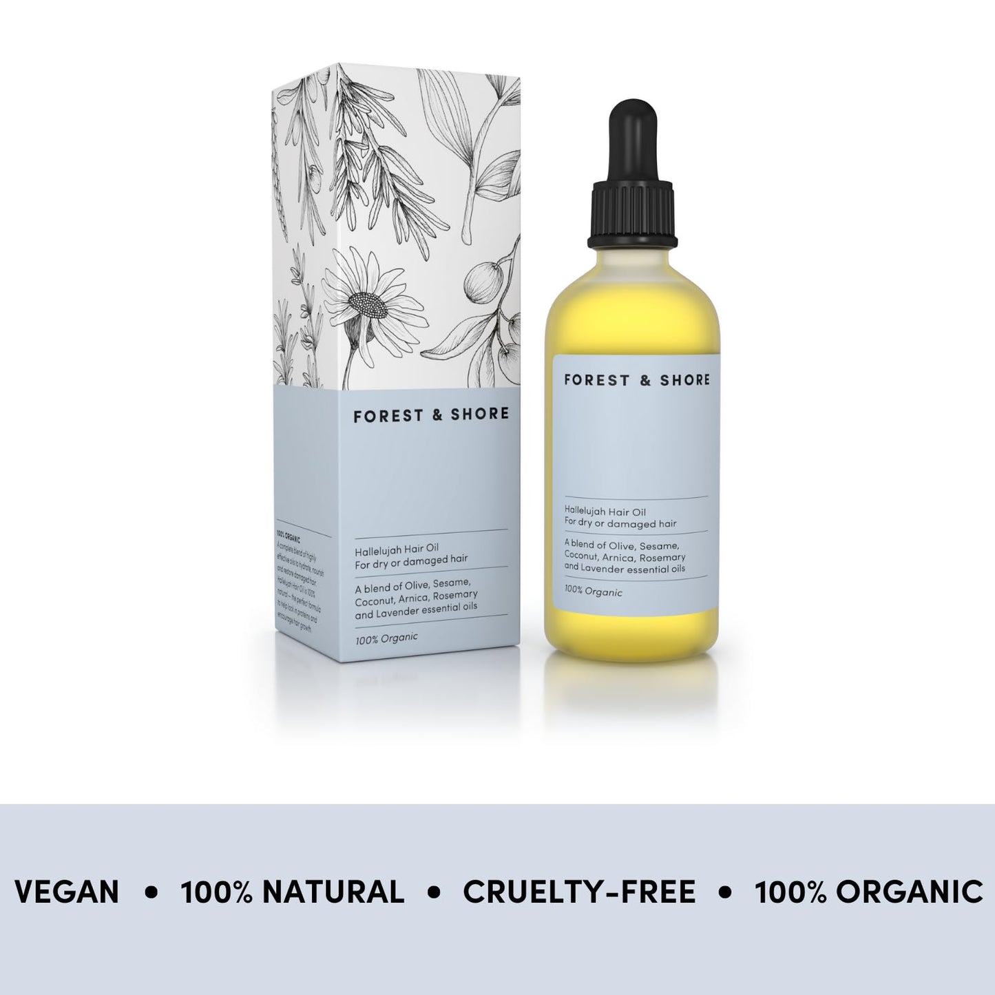 Forest & Shore Hair Oil 100% Natural Certified Organic Hallelujah Hair Oil ® Treatment and Protection - Moisturising And Repairing For Dry Damaged Hair Promotes Healthy Hair Growth With Silky, Shiny, Smooth Results