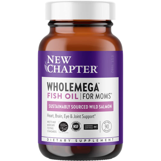 New Chapter Wholemega for Moms Fish Oil Supplement - Prenatal DHA with Omega-3 + Vitamin D3 for Prenatal & Postnatal Support - 90 ct, 500mg Softgels