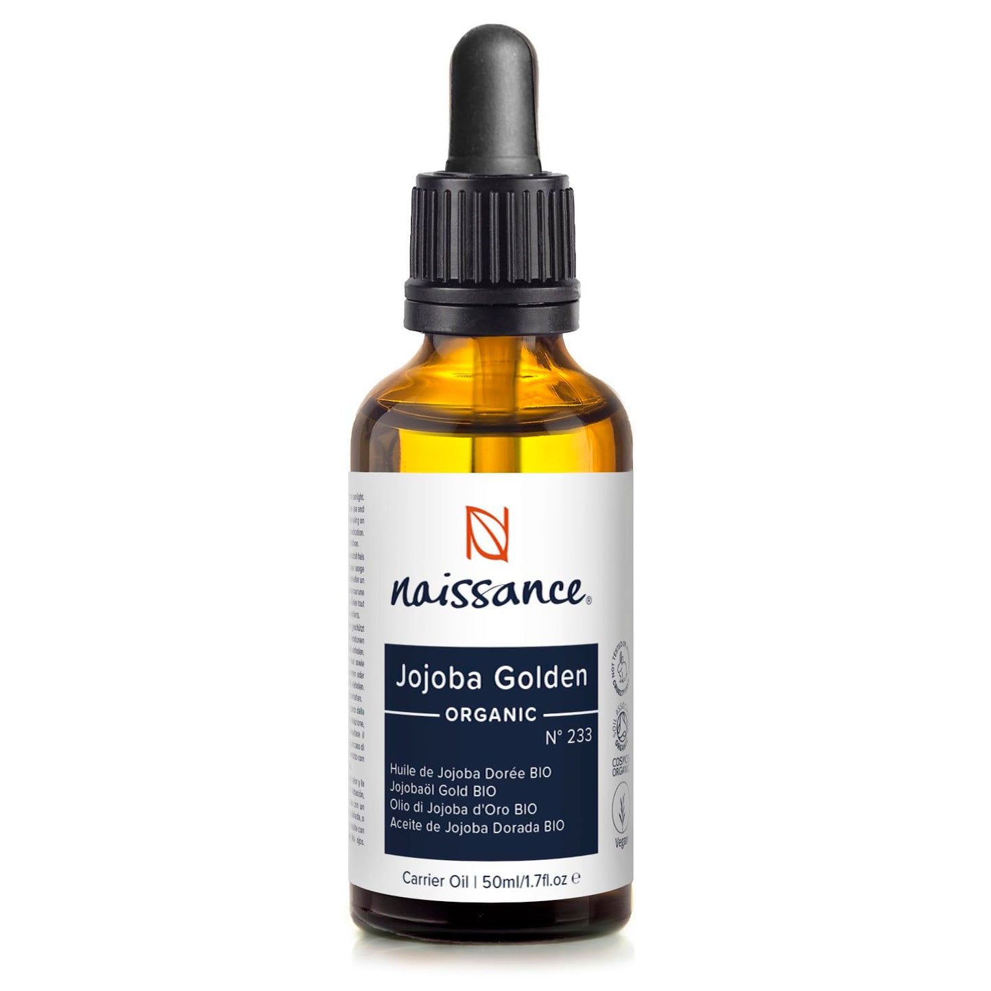 Naissance Organic Golden Jojoba Oil (No. 233) - 50ml - Natural, Unrefined - for Skin, Face, Nails, Eyelashes, Hair Growth