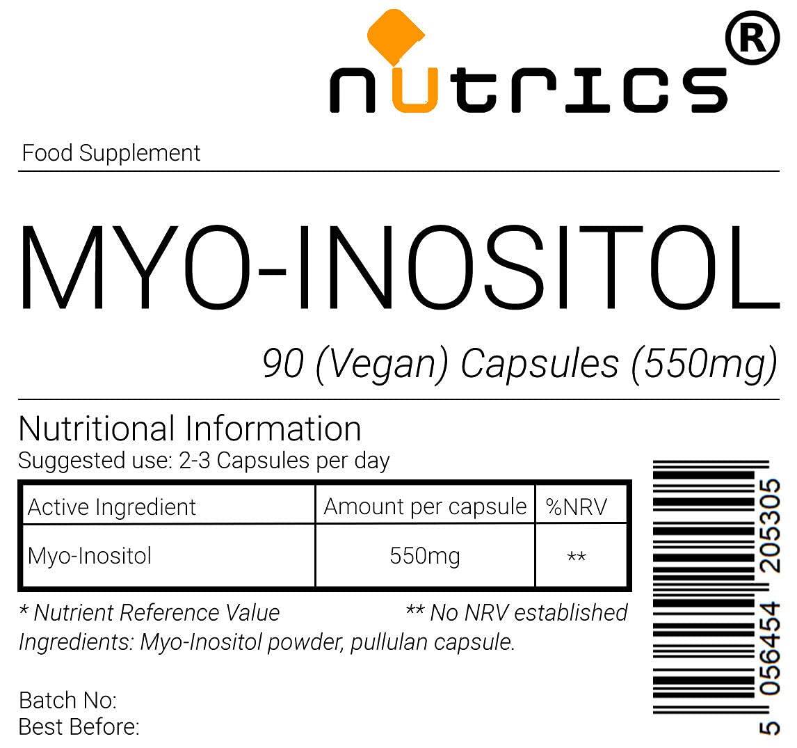 Nutrics® MYO INOSITOL 550mg | 90 V Capsules (1 Month Supply) | Suitable for Vegan Vegetarian Halal Kosher