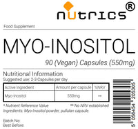 Nutrics® MYO INOSITOL 550mg | 90 V Capsules (1 Month Supply) | Suitable for Vegan Vegetarian Halal Kosher