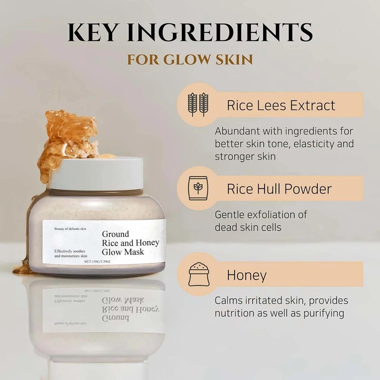Honey Glow Clay Mask with Ground Rice, Pore Minimizing & Brightening Face Mask, Hydrating & Deep Cleansing, Reduction, Skincare