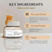 Honey Glow Clay Mask with Ground Rice, Pore Minimizing & Brightening Face Mask, Hydrating & Deep Cleansing, Reduction, Skincare
