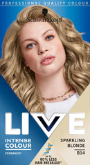 Schwarzkopf LIVE Intense Colour Sparkling Blonde Permanent Hair Dye B14, Long Lasting Blonde Hair Colour for Up to 80% Less Hair Breakage, Hair Lightener with anti-brassiness effect