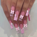 Generic Pink Press On Nails with 3D Bows & Flowers – 24PCS Long Coffin French Tips, Reusable Acrylic False Nails with Rhinestones for DIY Nail Art