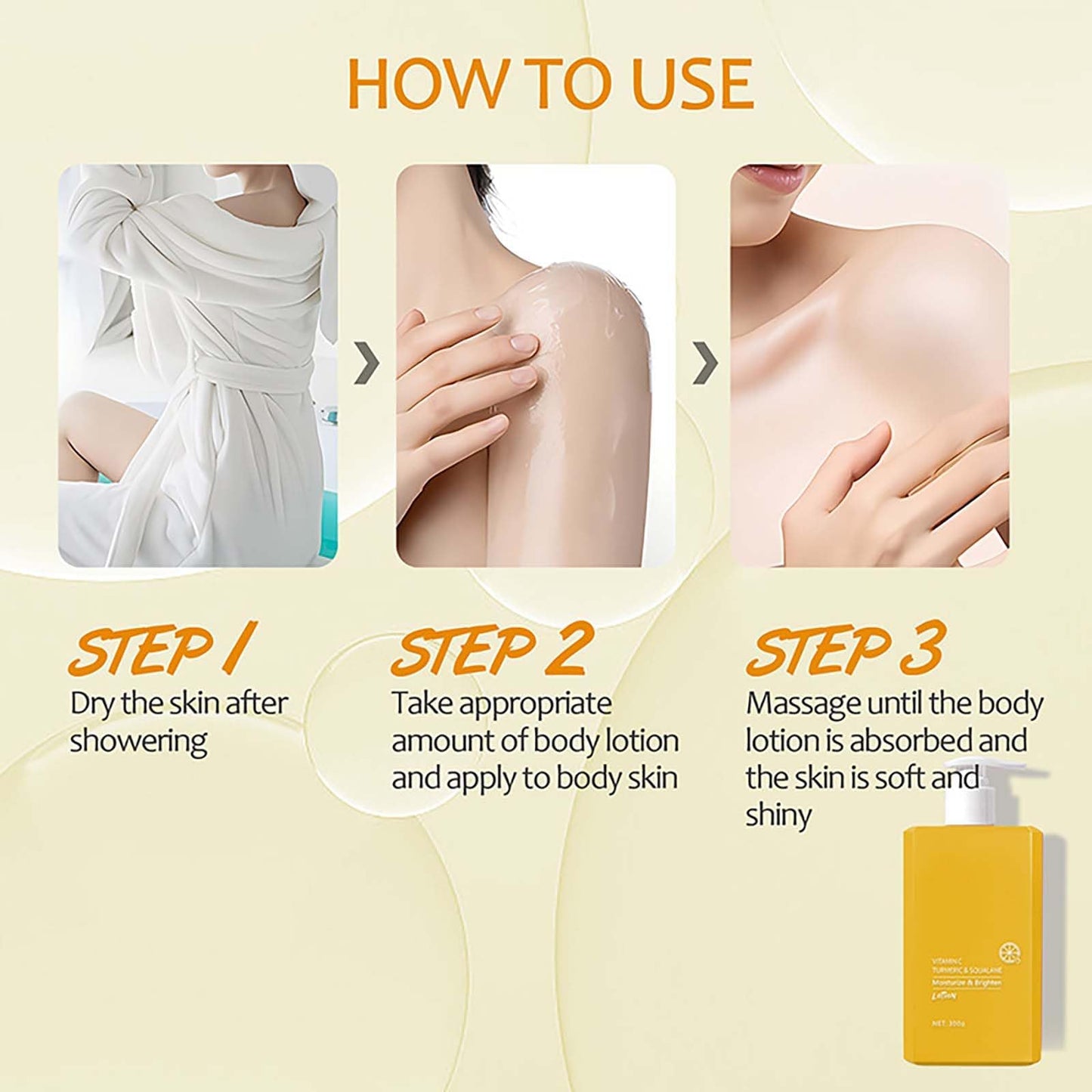 Turmeric & Vitamin C Body Lotion - Large Moisturizer with Squalane, Targets Dark Spots, Hydrates Dry Skin, Improves Skin Tone, All-Day Protection, 300g