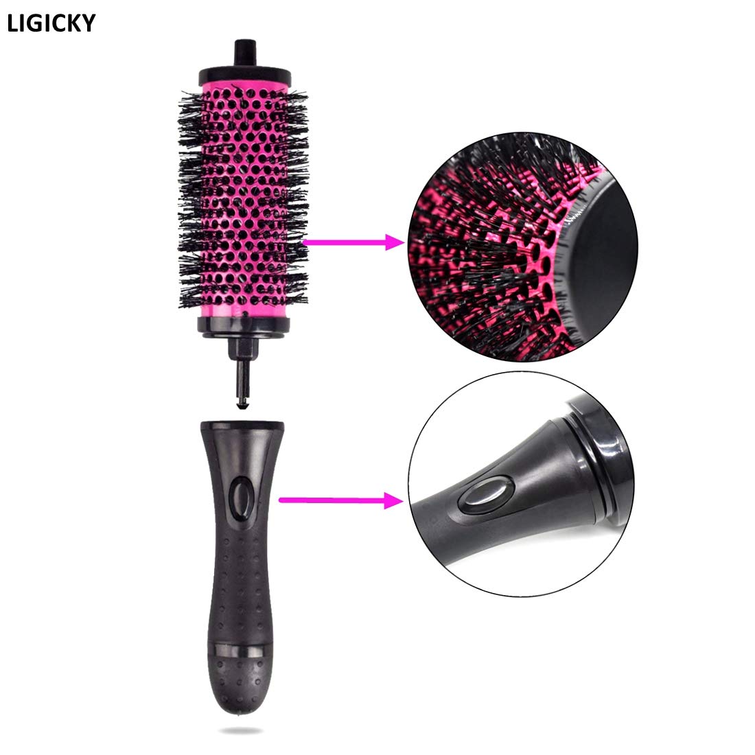 LIGICKY Blowout Brush Set with 2.3’’ Detachable Barrels Round Brushes Hair Styling Tool, 1 Handle 5 Barrels, Large