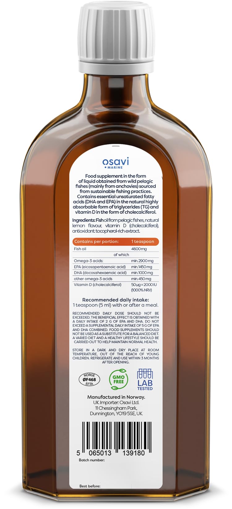 OSAVI Osavi Super Omega + D3, 2900mg Omega 3 (Lemon) - 250 ml.